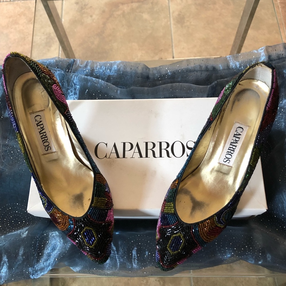 Beautiful CAPARROS Multicolor Beaded Heels 👠 6.5